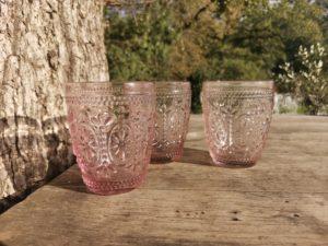 verre vintage rose pour photophore bougies ou verre table de mariage